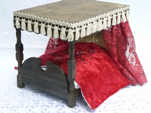 Handmade Miniature Wooden Tudor Bed