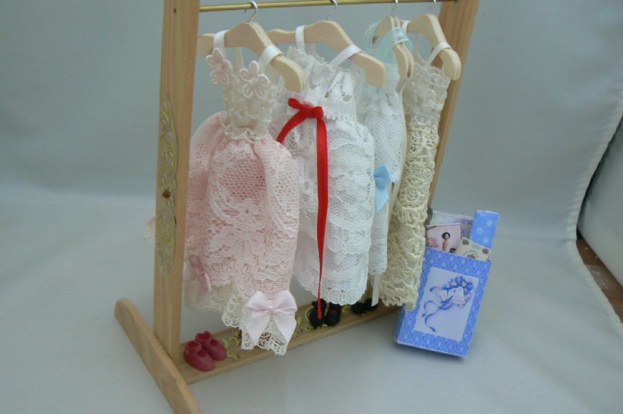 Dolls house Handmade Dress Rail and Bridesmaid Dresses