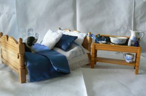 Handmade Pine Dressed Bed with dressed Washstand