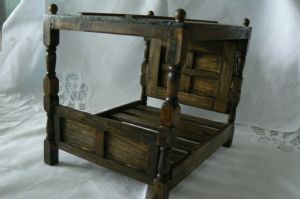 Handmade Miniature Wooden Tudor Bed