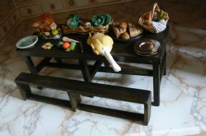 Handmade Tudor Table and Benches with Food